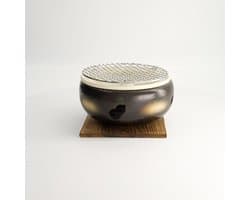 Konro Grill – Ronde Japanse BBQ – Zwart – Inclusief Rooster & Onderstel – 20 x 10 cm