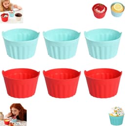 6 stuks - Siliconen muffinvormpjes - Eiervormpjes voor de airfryer - Siliconen cakevormpjes - Blauw + Rood - Siliconen muffinvormpjes - Antiaanbak siliconen bakkommen die makkelijk uit de vorm te halen zijn - Siliconen bakvormpjes — thumbnail 1