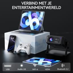 Mini beamer - XNAN smart projector - Android 11 - WiFi 6 - Bluetooth - 4K ondersteuning - 720p native - automatische keystone - draagbare home cinema beamer - handmatige focus - 40 tot 120 inch - 1 tot 4 m projectieafstand - compact formaat — thumbnail 3