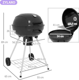 Premie Houtskool Barbecue - Kogelgrill - Houtskoolgrill - Grillrooster - Grilloppervlak Ø54 cm - met Warmhoudrek, Opbergplank, Aslade, Thermometer - BBQ voor Kamperen, Buiten, Tuin - 55 x 65 x 89 cm - Zwart — thumbnail 4