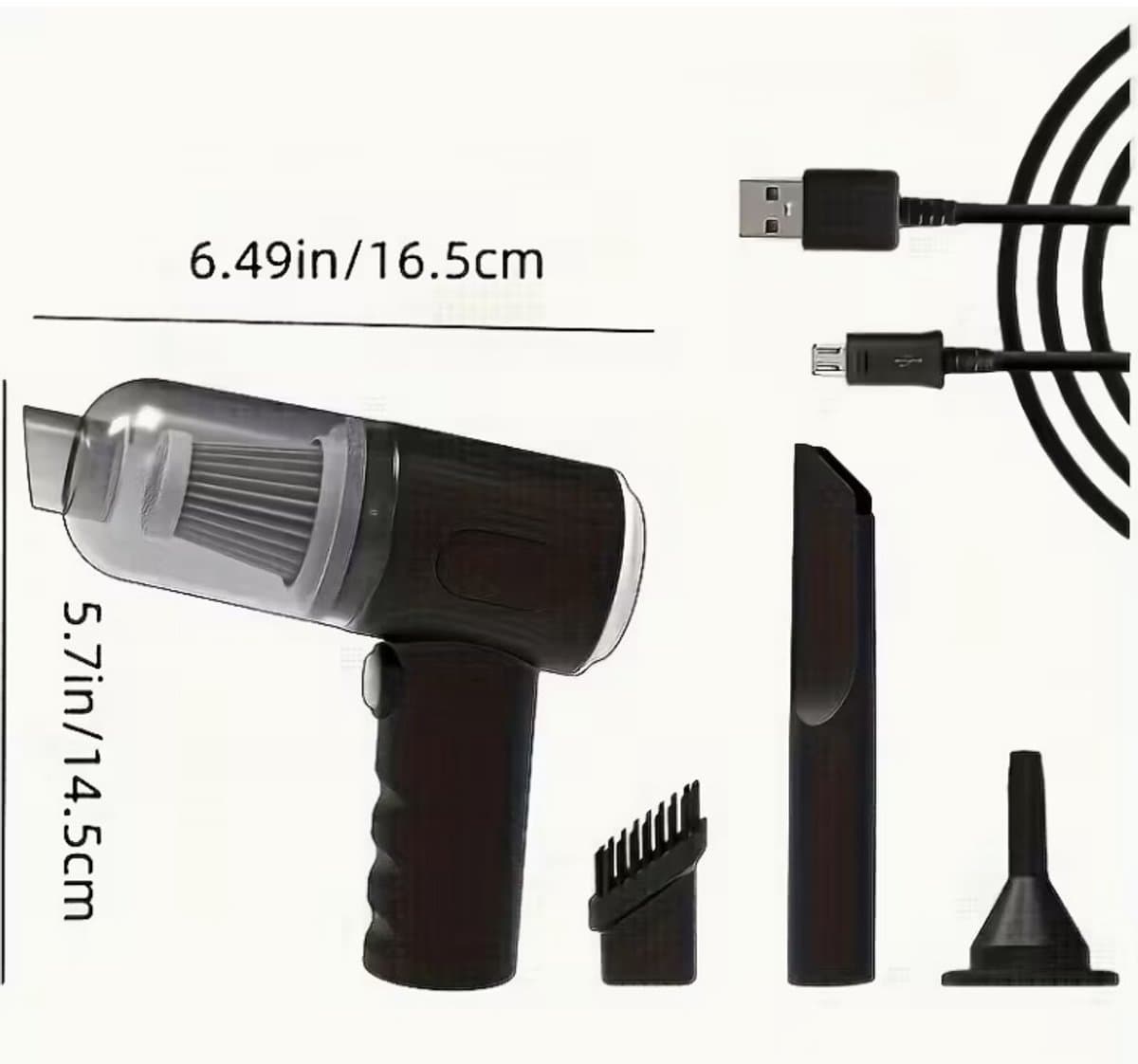 Draagbare Mini Stofzuiger – 3000PA Krachtige Zuigkracht – Compact & Snoerloos – Met Borstelopzetstukken – Voor Auto en Thuis — afbeelding 1