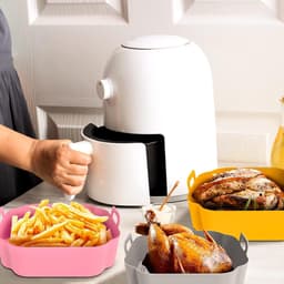 Siliconen bakvormen voor airfryers, 3-delige set, 20 cm, herbruikbaar, verdikte vierkante siliconen bakvormen voor airfryers (roze + grijs + gembergeel). — thumbnail 8