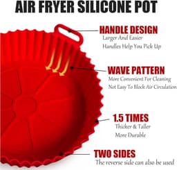 Siliconen airfryer bakr - Siliconen airfryer schaal - Airfryer siliconen bakvorm -Herbruikbare siliconen airfryer bak - Siliconen bakmat voor airfryer - Siliconen bakvorm voor airfryer - bakmandje - 17.5 cm diameter - herbruikbare ovenbakvorm — thumbnail 3