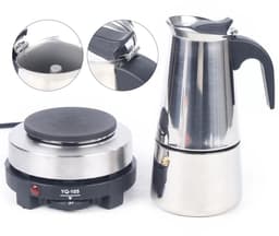Percolator - Moka Pot - Voor Thuis, Kantoor & Horeca - Zilver - Roestvrij Staal - 300 Ml / 19,5 Cm - Met Elektrisch Fornuis - 1 Stuk - Elektrisch, 6 Kops, Instelbare Temperatuur — thumbnail 3