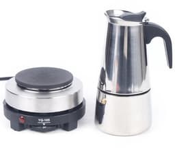 Percolator - Moka Pot - Voor Thuis, Kantoor & Horeca - Zilver - Roestvrij Staal - 300 Ml / 19,5 Cm - Met Elektrisch Fornuis - 1 Stuk - Elektrisch, 6 Kops, Instelbare Temperatuur — thumbnail 2