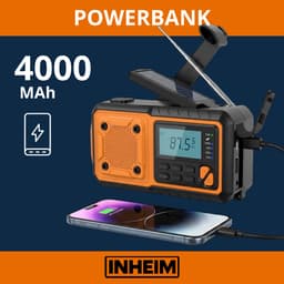 INHEIM® PULS – Robuuste Noodradio met Powerbank - Zonnepaneel, Zwengel, USB-C & GRATIS Batterijen - Zaklamp, SOS & Compact Design - Voor Kamperen, Outdoor en Noodpakket — thumbnail 4