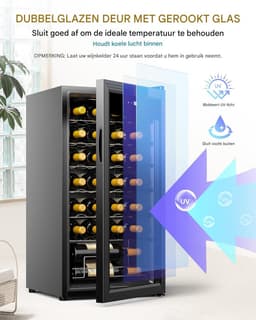 Vrijstaande Wijnkoelkast 82 Liter - Wijnklimaatkast voor 28 Flessen - Digitale Touch Temperatuurregeling - LED Binnenverlichting - 84 cm Hoge Wijnkoeler - Energieklasse G Wijnkoelkast voor Thuisgebruik - Wijnkoeler - Wijnklimaatkast — thumbnail 7