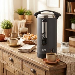 HCB® - Professionele Horeca Percolator - 8,7 liter - 55 kopjes - zwart - 230V - RVS / INOX Perculator - Elektrisch koffiezetapparaat - Volautomatische koffiemachine - 25x30x50.5 cm (DxBxH) - 2.70 kg - 1352 — thumbnail 2