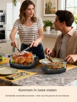 Draagbare Heteluchtfriteuse Set - 4 in 1 Airfryer - Bakken Recrisp en Max Crisp Functie - 4L en 1 5L Capaciteit - Compacte Airfryer met Afneembare Glazen Trays en Deksel - Heteluchtfriteuse voor 6 Porties Blauw - Airfryer - Friteuse - Heteluchtoven — thumbnail 5