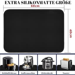 Hittebestendige matten - 60*40cm - Siliconen aanrechtbeschermer - Vuurvaste onderlegger - Hittebeschermingsmat - Dikke aanrechtbeschermer - Antislipglasvezel - Voor airfryer, koffiezetapparaat, broodrooster - Zwart — thumbnail 4
