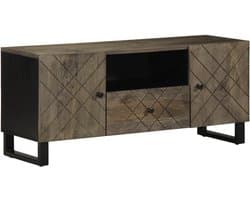 Tv-kast Massief Hout - Mediameubel Opbergkast - Woonkamer Entertainment - Unieke Houtnerf - 105x33x46 cm - Zwart