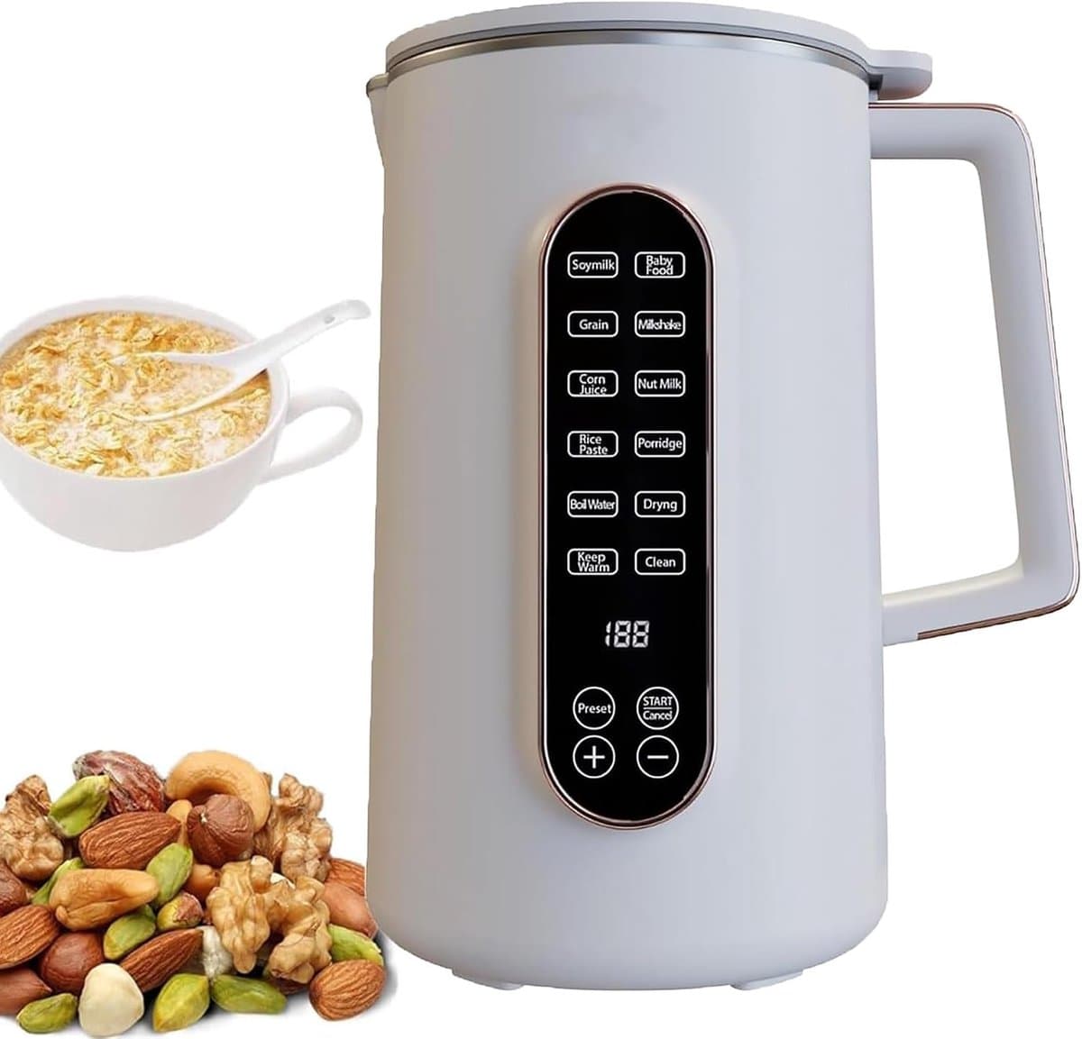 Automatische Notenmaker - Plantenmelk Machine - Verse Drankjes Maken - 8-in-1 Functionaliteit - 1000 ml Capaciteit - Zilverkleurig — afbeelding 1