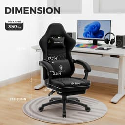Dowinx Gamingstoel van Stof - Bureaustoel met Pocketvering - Ergonomische Gamestoel met Hoofdsteun, Massage-Lendenkussen en Voetensteun - Zwart — thumbnail 5