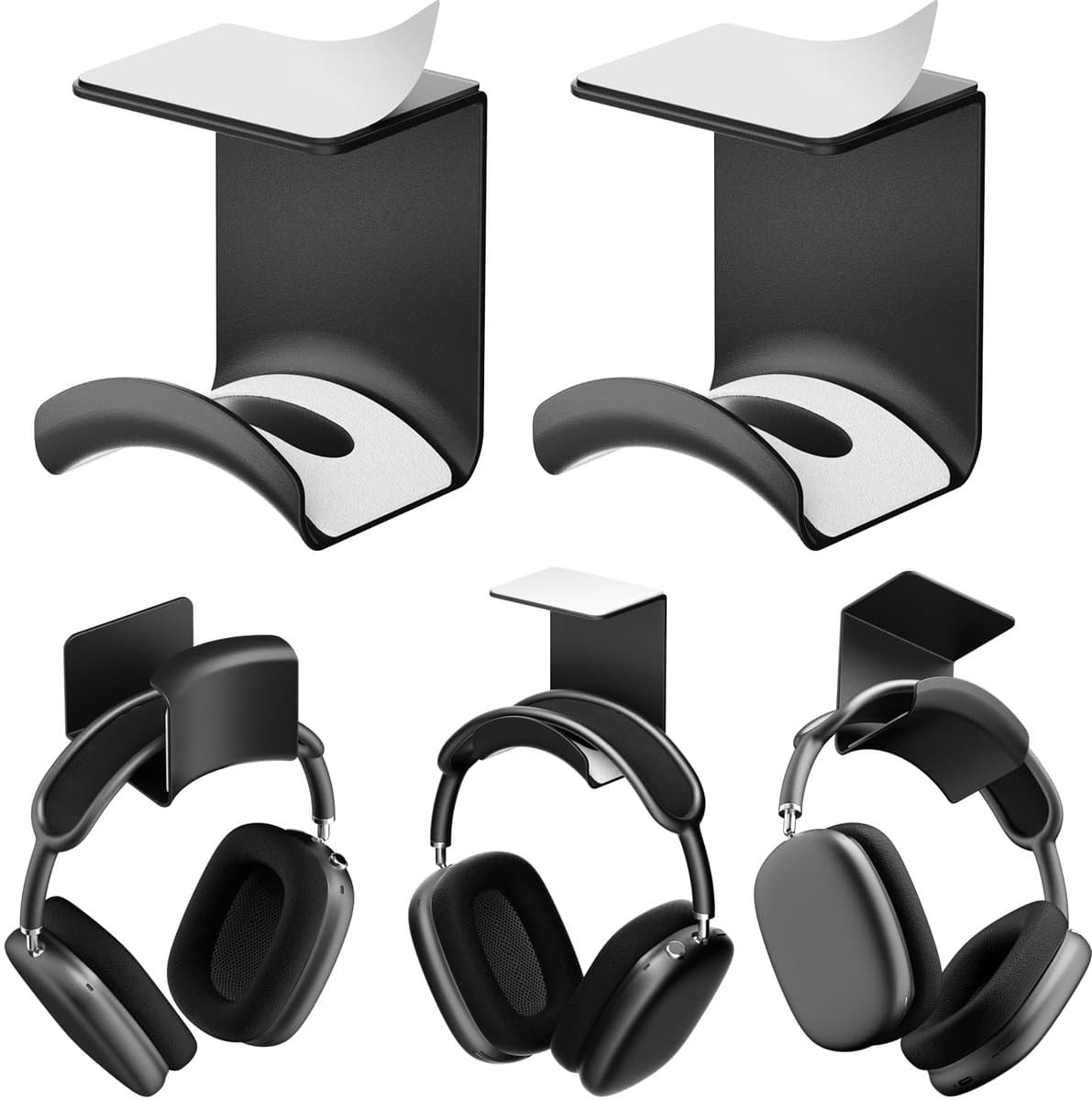 longziming - Koptelefoonstandaard - Headset houder - Koptelefoonhaak - 2 stuks - Zelfklevend - ABS materiaal - Draagvermogen 1 kg - Beschermend siliconen kussen — afbeelding 1