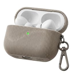 Luxe geribd hoesje voor oordopjes – Vertical Stripe design met sleutelhaak, geschikt voor AirPods Pro 2 (Grijs) — thumbnail 1