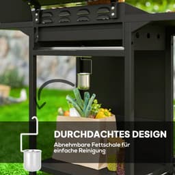 Gasbarbecue - Gasbarbecue en grill - 4 Branders - Zijbrander - 9,5 kW - Grillwagen - met Grillrooster, Wielen, Bijzettafels, Drukregelaar, Slangen, Hermometer en Warmhoudplaten - 123 x 57 x 98 cm - Zwart — thumbnail 3