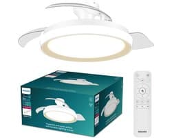 Philips Bliss Plafondventilator met ingebouwde LED-lamp - 3 Intrekbare bladen, diameter: 106cm - 4500 Lumen - Instelbaar wit licht van 2700K tot 6500K - Dimbaar tot 5% - Afstandsbediening - Wit met goud — afbeelding 1