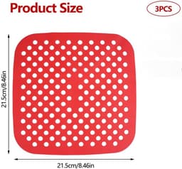 Siliconen Airfryer Liners Set van 3 - Square Mats - 21.5×21.5cm - Herbruikbaar & Anti-aanbak - Hittebestendige Matjes voor Heteluchtfriteuse - voor Dampfkorb en Mikrowellen - Rood, Blauw & Zwart — thumbnail 5