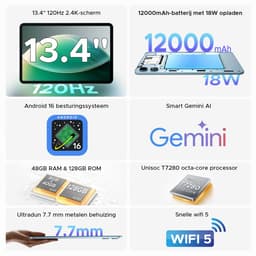 Aorlym P13 - Tablet - Tablets - 48 GB RAM + 128 GB ROM - 13,4 inch 2,4K 120 Hz - Android 16 - Gemini AI - 12000 mAh/18 W - Face ID - Widevine L1 - 13 MP + 8 MP camera - Dubbele luidsprekers - Tablet met toetsenbord en pennenhouder - Blauw — thumbnail 5