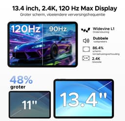 POCKAM P13 Tablets - 48 GB RAM 128 GB ROM - 13,4 inch 2,4K 120 Hz - Android 16 - Gemini AI - 12000 mAh/18 W - Face ID - Widevine L1 - 13 MP + 8 MP camera - Dubbele luidsprekers - Tablet met toetsenbord en pennenhouder - Zwart — thumbnail 6