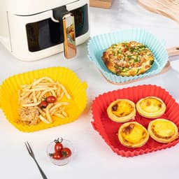3 stuks - vierkante siliconen airfryer bakplaat - hittebestendig en herbruikbaar - bakken en grillen zonder plakken - verdikte antislip rand - makkelijk schoon - rood/geel/blauw — thumbnail 3