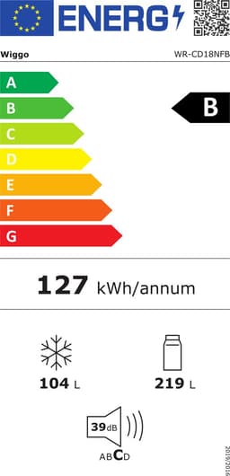 Wiggo WR‑CD18NFB(B) – Koel‑Vriescombinatie – 323 L – No Frost – 2 Deuren – 39 dB – Energieklasse B – 5 Jaar Garantie – Zwart — thumbnail 2
