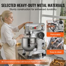 Commerciële Standmixer 20 Qt - 18,7 Liter RVS Kom - 1100W - 3 Snelheden - Deeghaak - Platte Klopper - Draadgarde - Automatische Beveiliging - Keukenmixer voor Horeca Bakkerij — thumbnail 4