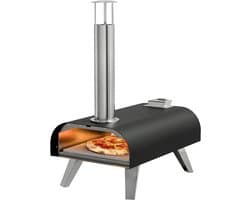 KitchenBrothers Pizza Oven - Houtgestookt - Tafelmodel - Inklapbaar - PFAS-vrij - Pizzasteen - tot 460°C - Pizza maker - Complete Set - Pizzaoven voor Buiten - Zwart/RVS