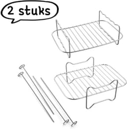 2-delige accessoire voor airfryer - Rechthoekig grillrooster en bakplaat - Geschikt voor dubbele airfryer - Zilver — thumbnail 1