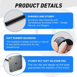 Gaming Hoofdtelefoonhouder - Met Gewogen Basis - Hoogte Verstelbaar 24 cm - Snelle Montage - TPU Bescherming - Elegante Ontwerp voor Gaming Setup en Desktop Audio Hoofdtelefoons — thumbnail 2