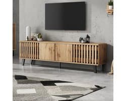 OKWISH Tv Meubel - 180x40x55 Cm - Voor Televisie Tot 70 Inch - 8 Vakken En 4 Deuren - Spaanplaat Naturel Houtkleur