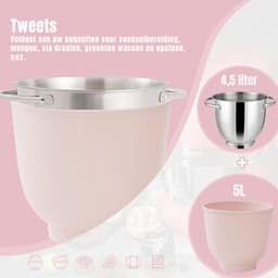 DYNA® Mixer met mengkom - Mixer - Mixer met mengkom keukenmachine - Roze - ‎22cm x 35cmx 33 cm; 4.25 kg — thumbnail 3