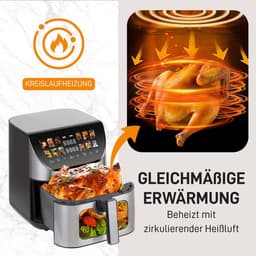 Airfryer XXL - 8.5 Liter - Met Kijkvenster - Digitale Heteluchtfriteuse - 12 Programma's - Kleuren Touchscreen - 1800W - Zwart — thumbnail 4
