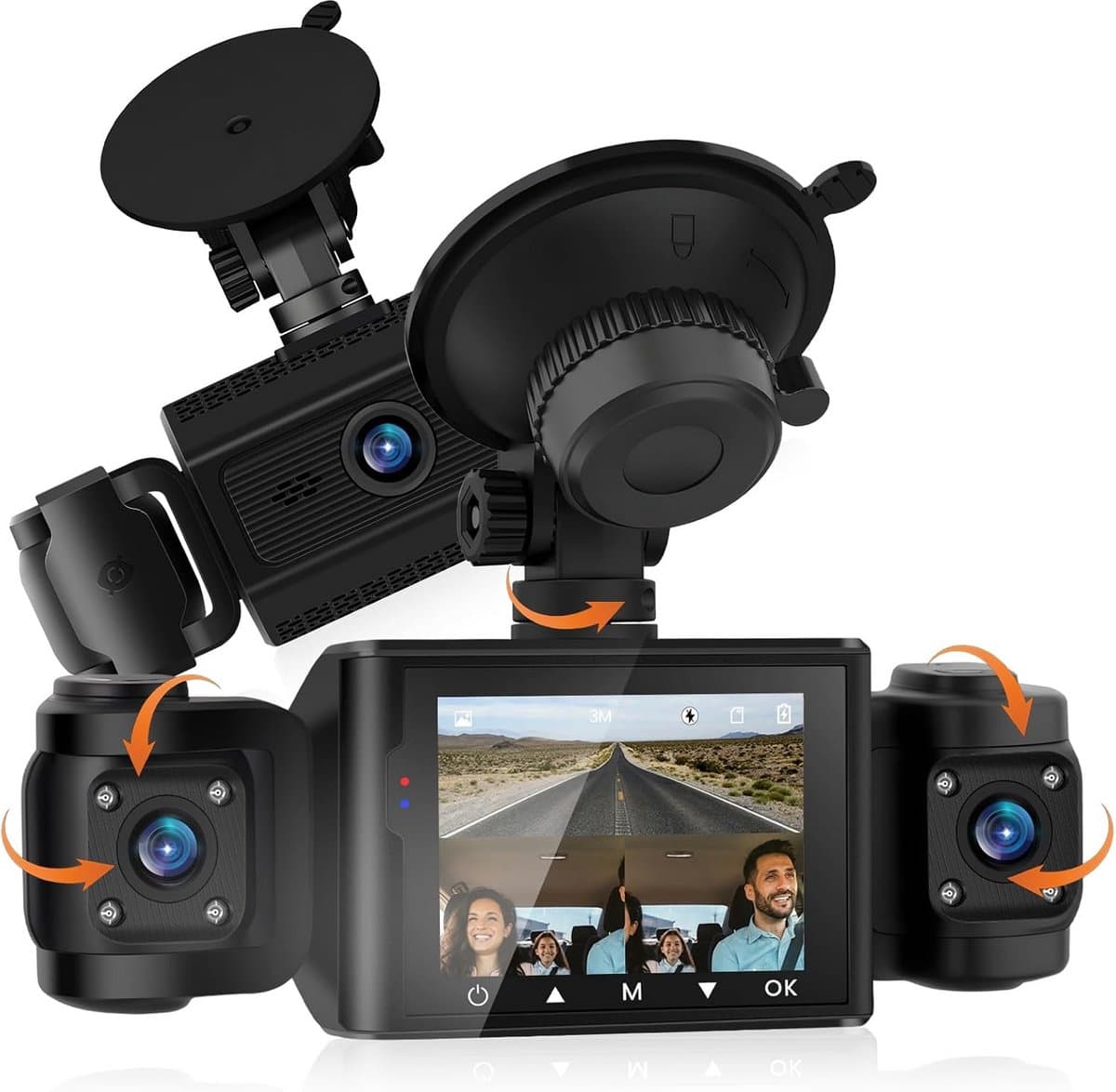 3-Kanaals Dashcam met 64GB Kaart - 1080P Full HD voor Voor en Binnen — afbeelding 1
