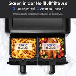 Heteluchtfriteuse XXL met 2 Compartimenten - 9 Liter - 8 Programma's - Olievrij Frituren — thumbnail 3