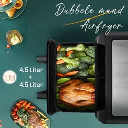 Flolife - Airfryer - Heteluchtfriteuse - 2200W - Dubbele Mand - 9 L - XXL - Multifunctionele - LED Touchscreen en Instelbare Timer — thumbnail 3
