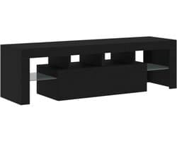 TV-meubel met LED verlichting 140x36,5x40cm gesneden hout zwart eiken