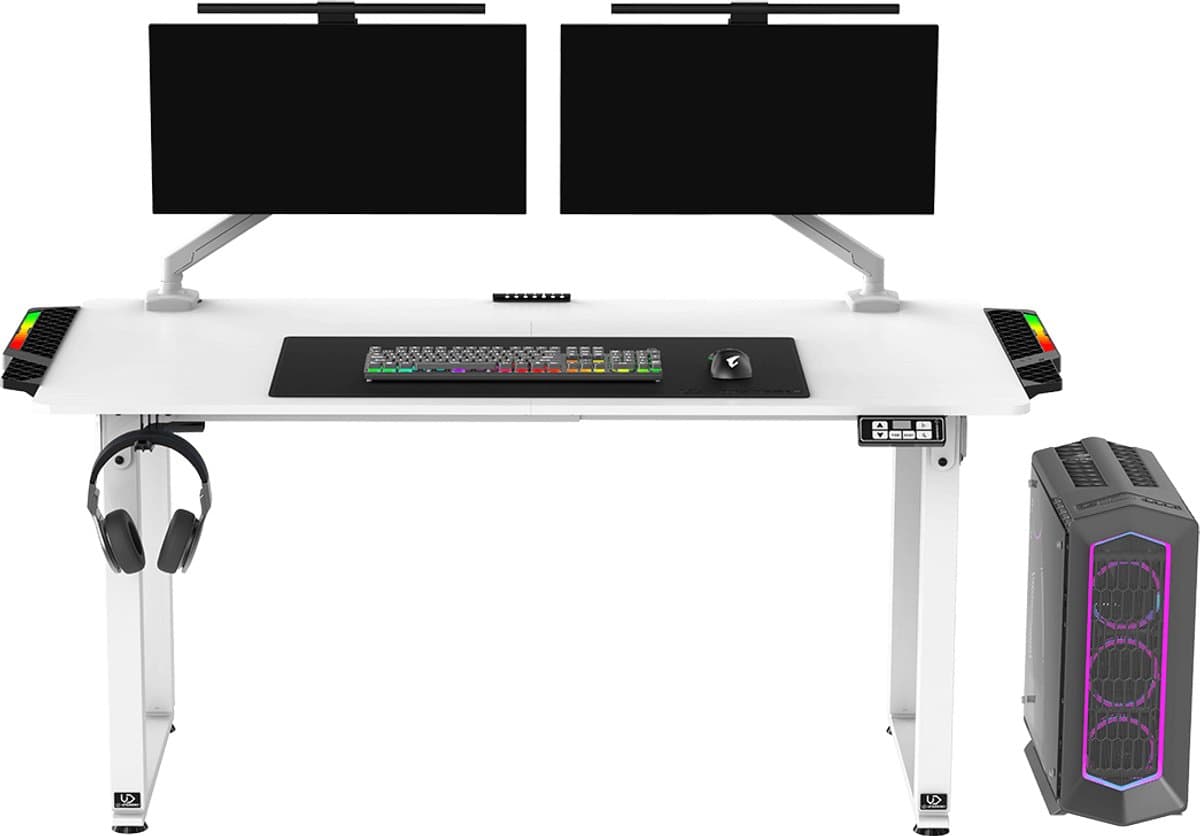 Ultradesk UPLIFT LED RGB – Wit – Elektrisch Verstelbaar Bureau met Verlichting – Zit/Stabureau voor Gaming, Home Office & Kantoor – Inclusief Accessoires — afbeelding 1
