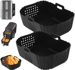 PromoHome 2-stuks Siliconen Airfryer Bakvormen Set - Hittebestendig tot 205°C - Geschikt voor Airfryers, Ovens en Magnetrons - Inclusief Antiaanbaklaag en Dubbele Handgrepen - Zwart — thumbnail 1