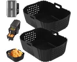 PromoHome 2-stuks Siliconen Airfryer Bakvormen Set - Hittebestendig tot 205°C - Geschikt voor Airfryers, Ovens en Magnetrons - Inclusief Antiaanbaklaag en Dubbele Handgrepen - Zwart