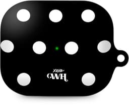 xoxo Wildhearts hoesje geschikt voor AirPods Pro - Polka Dots (Zwart) - Ook als telefoonhoesje verkrijgbaar - schokbestendige case - koptelefoonhoesje - Beschermhoes met stippenpatroon - Zwart met witte stippen — thumbnail 1