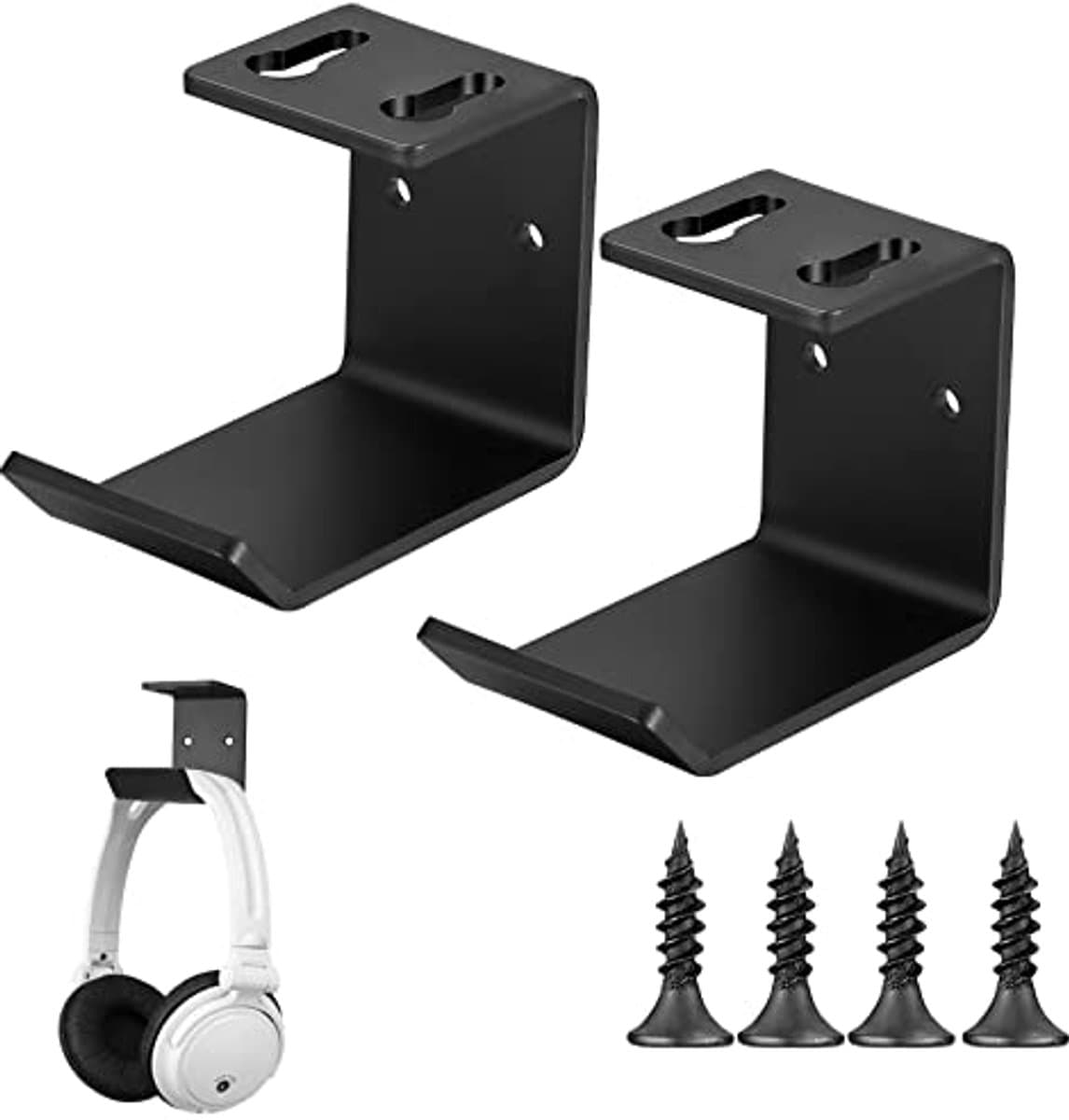 2 Stuks Hoofdtelefoonhouders Wandmontage met Kabelbeheer - Ruimtebesparend & Stevig - Voor Draadloze en Bedrade Hoofdtelefoons - Zwart — afbeelding 1