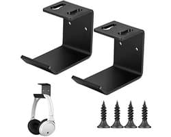 2 Stuks Hoofdtelefoonhouders Wandmontage met Kabelbeheer - Ruimtebesparend & Stevig - Voor Draadloze en Bedrade Hoofdtelefoons - Zwart