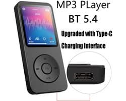 1,8-inch draagbare MP3-speler met Type-C Bluetooth 5.4 compatibele e-reader - Zwart
