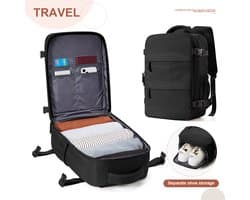 CabinPro Serie - Reistas Rugzak - Zwart - 40x20x25 cm - Handbagage - Geschikt voor Laptop