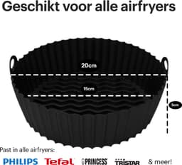 HipWare - Airfryer Siliconen mandje - Antiaanbaklaag - Vaatwasserbestendig - Rond - Zwart — thumbnail 4