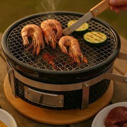 LIVIN' Ronde Shichirin BBQ - Barbecue - Tafelgrill - Hibachi - Japanse BBQ Grill - Keramische Japanese Yakitori Grill - Geschikt Voor Binchotan Houtskool - 2 t/m 6 Personen - Grilldoorsnede 29.8 cm — thumbnail 2