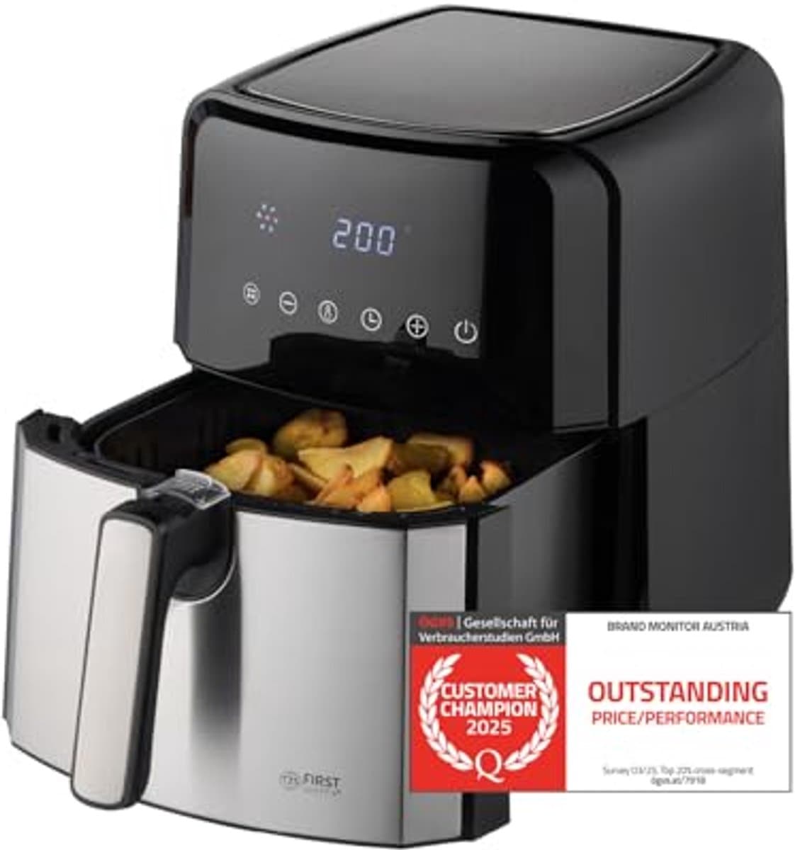 Airfryer 5L met Digitale Timer en 8 Programma's | Roestvrijstalen Mand | Gezond Frituren tot 200°C — afbeelding 1
