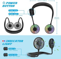 Draagbare Nekventilator met LED Licht - Ultrazacht en Stil 3 Snelheden voor Buiten en Binnen — thumbnail 3