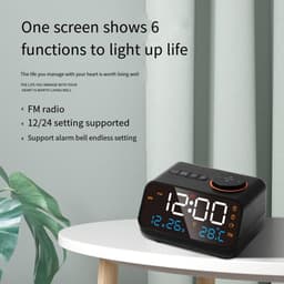 Klok met Temperatuur en Vochtigheid Sensor - FM Radio - Groot LED Display met Kalender - Ideaal voor Thuis - Zwart - Universeel Formaat - USB-1 stuk — thumbnail 3